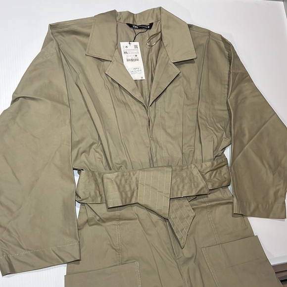 NWT Zara Khaki Green Long Belted Jumpsuit XXL - Picture 8 of 13